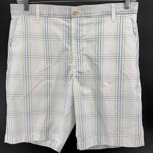 Ben Hogan Performance Mens Plaid Golf Shorts Waist Size 34 White Blue Green